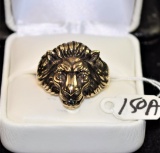 MENS LIONS HEAD 14K YELLOW GOLD DIAMOND RING