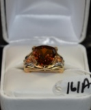 LADIES 4.40CTTW DIAMOND & CITRINE 14K GOLD RING