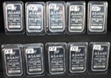 10 ASAHI 1 TROY OZ .999 FINE SILVER INGOTS