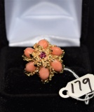 UNIQUE 14K YELLOW GOLD CORAL DOME RING