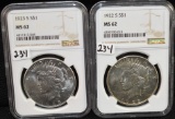 1922-S PEACE DOLLAR & 1923-S PEACE DOLLAR NGC MS62