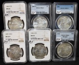 6 MIXED DATE MORGAN DOLLARS NGC & PCGS MS64