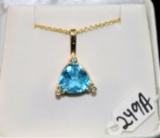 LADIES 6.81CTTW BLUE TOPAZ & DIAMOND 14K  PENDANT