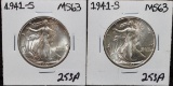 TWO 1941-S MS63 WALKING LIBERTY HALF DOLLARS