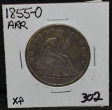 1855-0 W/ARROWS XF SEATED HALF DOLLAR