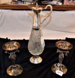 ITALIAN PRESS PITCHER & SILVER PLATE CANDLE HOLDER
