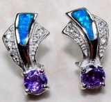 AMETHYST AND AUSTRALIAN OPAL INLAY 925 EARRINGS