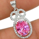 OWL-PINK SAPPHIRE & TOPAZ STERLING SILVER PENDANT