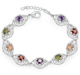 18K WHITE PLATED MULTI GEMSTONE BRACELET