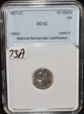 1877-CC SEATED LIBERTY 10 CENT PIECE - NNC MS62