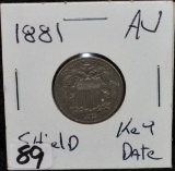 KEY DATE AU 1881 SHIELD NICKEL FROM SAFE DEPOSIT