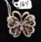 LOVELY MULTI COLORED GEMSTONE 14K BUTTERFLY PIN