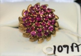 LADIES 4.80CTTW RUBY CLUSTER 18K YELLOW GOLD RING