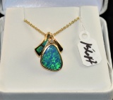 LADIES OPAL & DIAMOND 14K GOLD SLIDE PENDANT