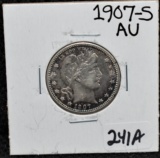 1907-S AU BARBER QUARTER FROM SAFE DEPOSIT