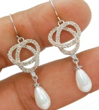 2CT FRESH WATER PEARL & SAPPHIRE EARRINGS