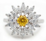 4CT CANARY YELLOW TOPAZ AND WHITE TOPAZ RING