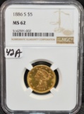 1886-S $5 LIBERTY GOLD COIN - NGC MS62