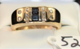 MENS SAPPHIRE & DIAMOND 14K YELLOW GOLD RING