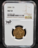1844 $5 LIBERTY GOLD COIN - NGC AU53