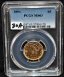 1894 $5 LIBERTY GOLD COIN PCGS MS63