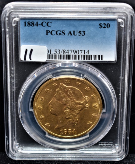 1884-CC $20 LIBERTY GOLD COIN - PCGS AU53