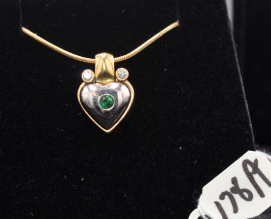 PLATINUM & 18K GOLD EMERALD & DIAMOND PENDANT