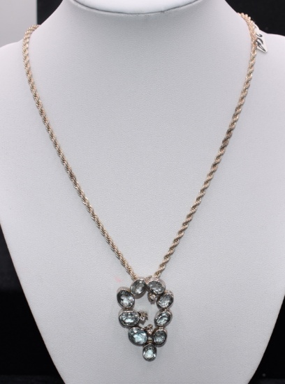 LADIES 9.75CTTW AQUAMARINE & DIAMOND 14K PENDANT