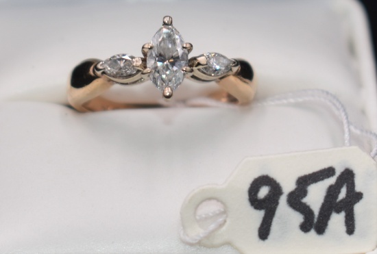 LADIES 3-MARQUISE DIAMOND 14K TWO-TONE GOLD RING