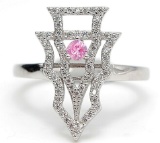 1CT PINK SAPPHIRE & TOPAZ 925 STERLING RING SZ 7