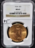 1924 SAINT GUADENS $20 GOLD COIN - NGC MS65