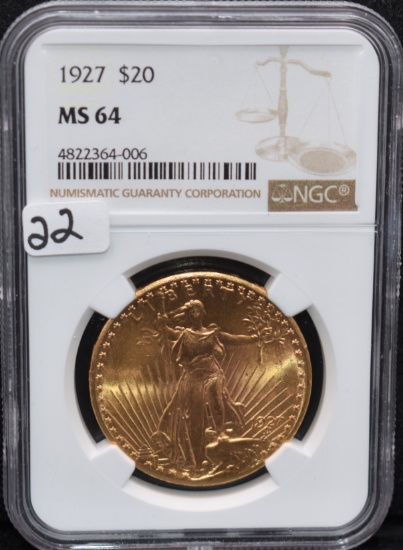1927 $20 SAINT GUADENS GOLD COIN - NGC MS64