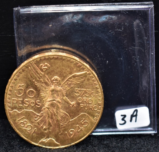 RARE AU/BU 1821-1945 $50 GOLD MEXICAN PESO