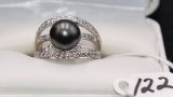 LADIES BLACK TAHITIAN PEARL & DIAMOND 14K RING