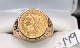 14K YELLOW GOLD COIN RING.