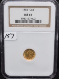 1852 $1 GOLD COIN - NGC MS61