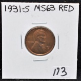 KEY 1931-S LINCOLN PENNY MARKED MS63 RED