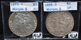 1888-S MARKED XF & 1889-S MARKED AU MORGANS