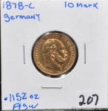 1878-C GERMANY 10 MARK GOLD COIN