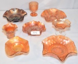 8 PIECES OF VINTAGE CARNIVAL GLASS