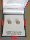 1/10 CT TW STERLING SILVER DIAMOND EARRINGS