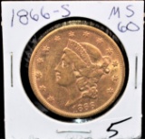 RARE 1866-S WITH MOTTO $20 LIBERTY GOLD COIN