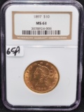 1897 $10 LIBERTY GOLD COIN - NGC MS61