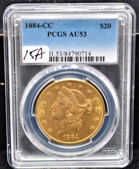 1884-CC $20 LIBERTY GOLD COIN PCGS AU53