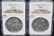 TWO 2009 $1 AMERICAN SILVER EAGLES - NGC MS70
