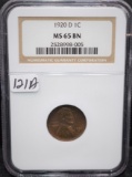 1920-D LINCOLN PENNY NGC MS65 BN
