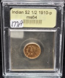 1910 $2 1/2 INDIAN GOLD COIN USCG MS64