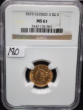 1873 (CLOSED 3) $2 1/2 LIBERTY GOLD COIN NGC MS61