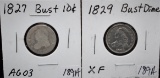 1827 & 1829 BUST DIMES FROM SAFE DEPOSIT