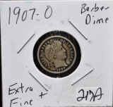 1907-S BARBER DIME MARKED XF+